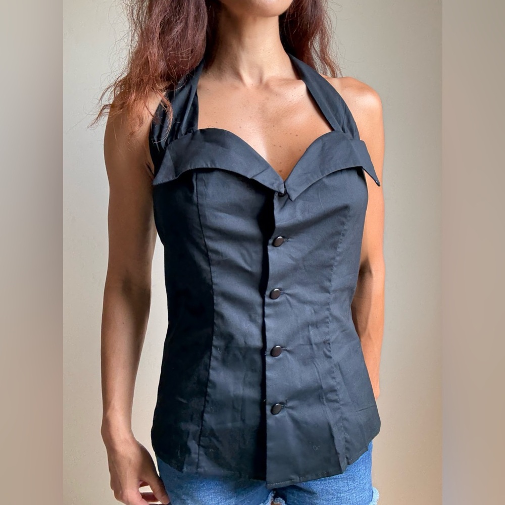 Black cotton halter neck top, Light weight black halter neck blouse